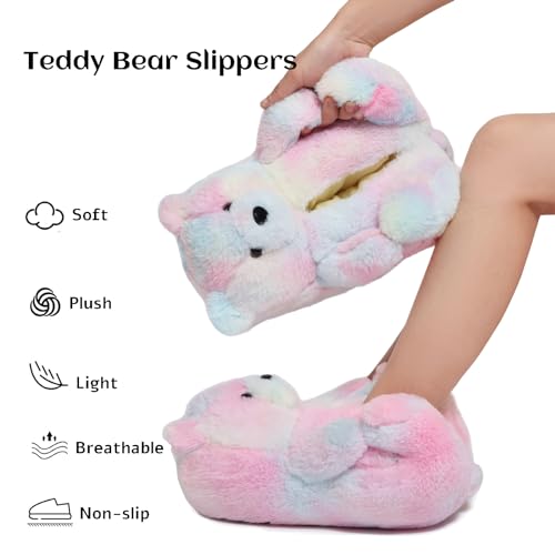 Teddy Bear Slippers for Women,Bear Shoes,Plush Animal Bears Slippers,Winter Warm Fluffy Slides For Girls Christmas Holiday Birthday Gifts