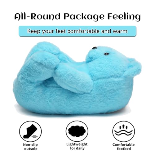 Teddy Bear Slippers for Women Fluffy Bear Shoes Plush Animal Bears Slippers Winter Warm fuzzy Carton Sneaker Slippers Girls Christmas Valentine Birthday Gifts Sky Blue