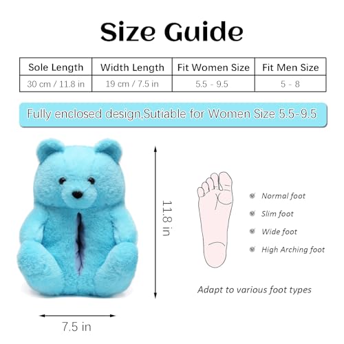 Teddy Bear Slippers for Women Fluffy Bear Shoes Plush Animal Bears Slippers Winter Warm fuzzy Carton Sneaker Slippers Girls Christmas Valentine Birthday Gifts Sky Blue