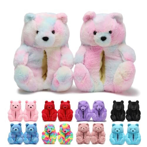 Teddy Bear Slippers for Women,Bear Shoes,Plush Animal Bears Slippers,Winter Warm Fluffy Slides For Girls Christmas Holiday Birthday Gifts