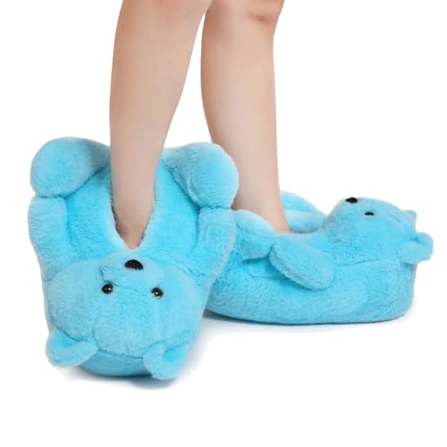 Teddy Bear Slippers for Women Fluffy Bear Shoes Plush Animal Bears Slippers Winter Warm fuzzy Carton Sneaker Slippers Girls Christmas Valentine Birthday Gifts Sky Blue