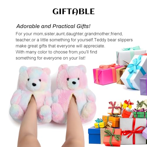 Teddy Bear Slippers for Women,Bear Shoes,Plush Animal Bears Slippers,Winter Warm Fluffy Slides For Girls Christmas Holiday Birthday Gifts