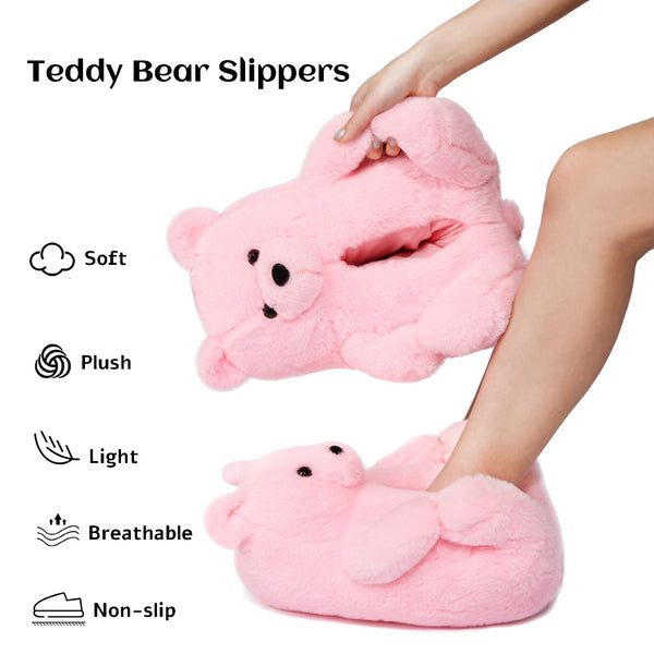 Teddy Bear Slippers for Women,Bear Shoes,Plush Animal Bears Slippers,Winter Warm Fluffy Slides For Girls Christmas Holiday Birthday Gifts