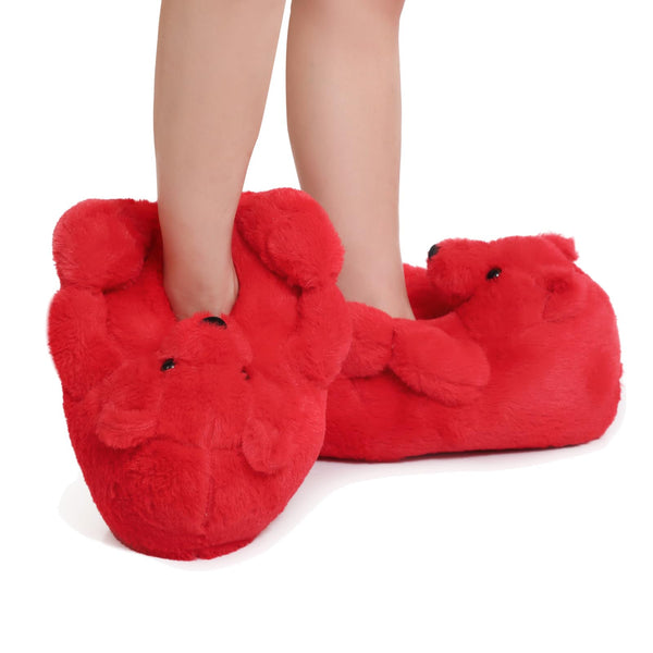 TODDLER Teddy Bear Slippers for Women Bear Shoes Fluffy Plush Animal Bears Slippers Winter Warm Fluzzy Slides Oversized Sneaker For Girls Christmas Holiday Birthday Valentine Gifts Red