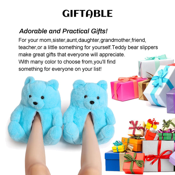 Teddy Bear Slippers for Women,Bear Shoes,Plush Animal Bears Slippers,Winter Warm Fluffy Slides For Girls Christmas Holiday Birthday Gifts