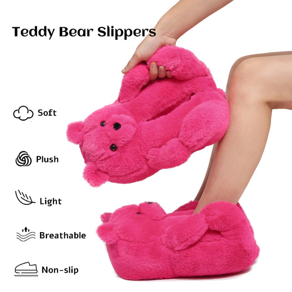 Teddy Bear Slippers for Women,Bear Shoes,Plush Animal Bears Slippers,Winter Warm Fluffy Slides For Girls Christmas Holiday Birthday Gifts