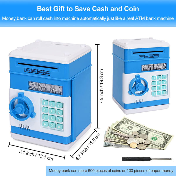 Piggy Bank for Boys and Girls, Mini ATM Auto Scroll Paper Coin Bank Money Saving Box with Password, Cashes & Coins Saving Box for Kids Gifts Toys Pink