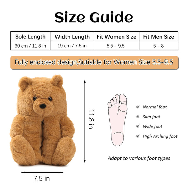 Teddy Bear Slippers for Women,Bear Shoes,Plush Animal Bears Slippers,Winter Warm Fluffy Slides For Girls Christmas Holiday Birthday Gifts