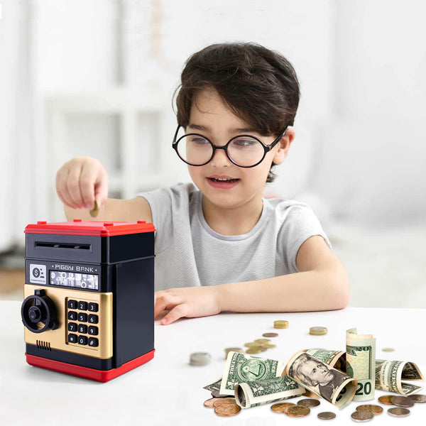 Piggy Bank for Boys and Girls, Mini ATM Auto Scroll Paper Coin Bank Money Saving Box with Password, Cashes & Coins Saving Box for Kids Gifts Toys Pink