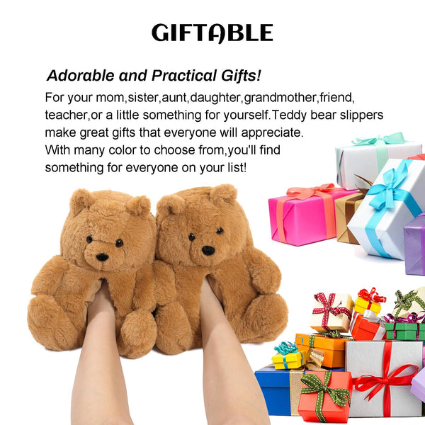 Teddy Bear Slippers for Women,Bear Shoes,Plush Animal Bears Slippers,Winter Warm Fluffy Slides For Girls Christmas Holiday Birthday Gifts