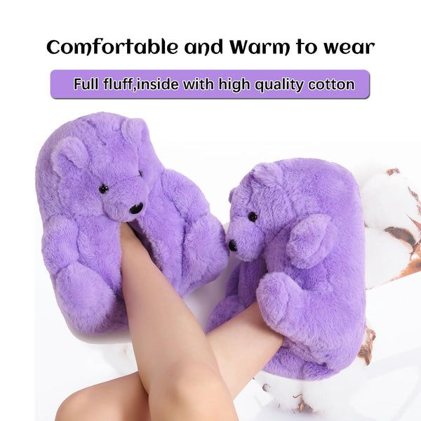 TODDLER Teddy Bear Slippers for Women Fluffy Bear Shoes Plush Animal Bears Slippers Cute Character Mama Bear Slippers Girls Gift For Christmas Valentine Birthday Purple