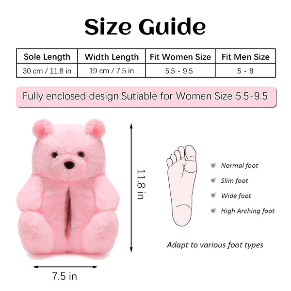 DOVORSY Teddy Bear Slippers for Women Bear Shoes Fluffy Plush Animal Bears Slippers Winter Warm Fluzzy Slides Oversized Sneaker For Girls Christmas Holiday Birthday Valentine Gifts Red