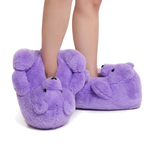 TODDLER Teddy Bear Slippers for Women Fluffy Bear Shoes Plush Animal Bears Slippers Cute Character Mama Bear Slippers Girls Gift For Christmas Valentine Birthday Purple