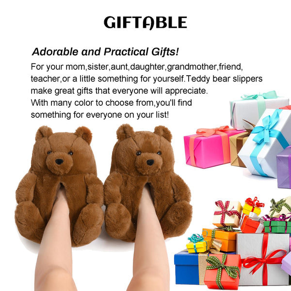 Teddy Bear Slippers for Women,Bear Shoes,Plush Animal Bears Slippers,Winter Warm Fluffy Slides For Girls Christmas Holiday Birthday Gifts