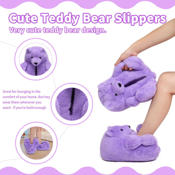 Teddy Bear Slippers Cute House Animal Slippers For Women Indoor Fuzzy Cartoon Care Bear Slippers Bedroom Slippers Women Birthday Christmas Holiday Gift Ideas For Teen Girls Women