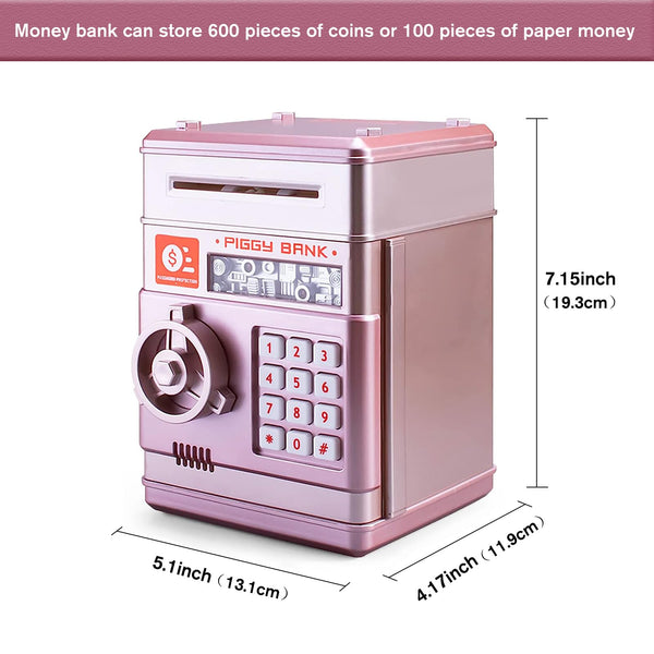 Piggy Bank for Boys and Girls, Mini ATM Auto Scroll Paper Coin Bank Money Saving Box with Password, Cashes & Coins Saving Box for Kids Gifts Toys Pink