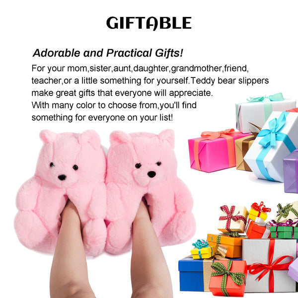 Teddy Bear Slippers for Women,Bear Shoes,Plush Animal Bears Slippers,Winter Warm Fluffy Slides For Girls Christmas Holiday Birthday Gifts