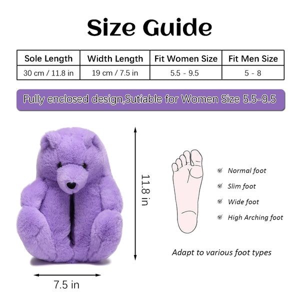 TODDLER Teddy Bear Slippers for Women Fluffy Bear Shoes Plush Animal Bears Slippers Cute Character Mama Bear Slippers Girls Gift For Christmas Valentine Birthday Purple