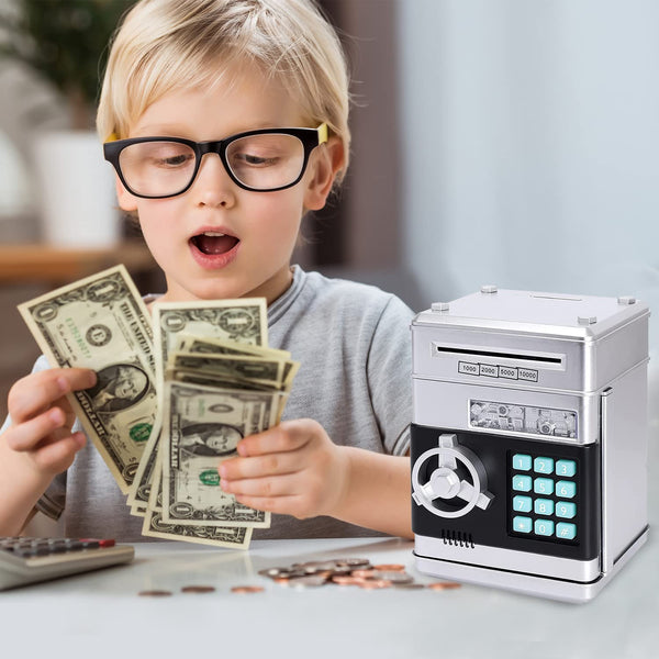 Piggy Bank for Boys and Girls, Mini ATM Auto Scroll Paper Coin Bank Money Saving Box with Password, Cashes & Coins Saving Box for Kids Gifts Toys Pink