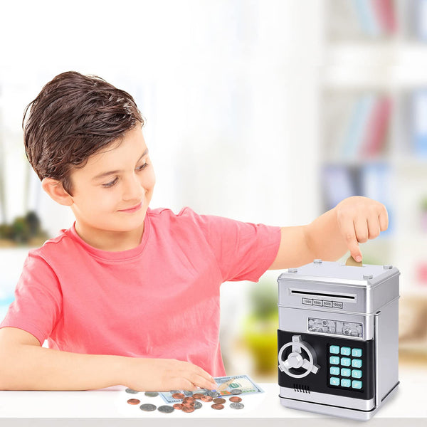 Piggy Bank for Boys and Girls, Mini ATM Auto Scroll Paper Coin Bank Money Saving Box with Password, Cashes & Coins Saving Box for Kids Gifts Toys Pink