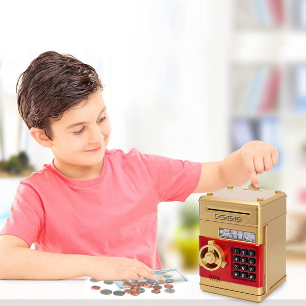 Piggy Bank for Boys and Girls, Mini ATM Auto Scroll Paper Coin Bank Money Saving Box with Password, Cashes & Coins Saving Box for Kids Gifts Toys Pink