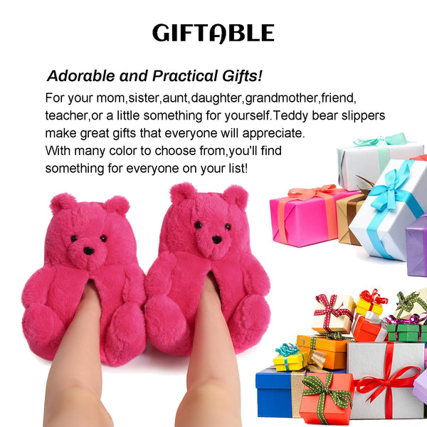 Teddy Bear Slippers for Women,Bear Shoes,Plush Animal Bears Slippers,Winter Warm Fluffy Slides For Girls Christmas Holiday Birthday Gifts