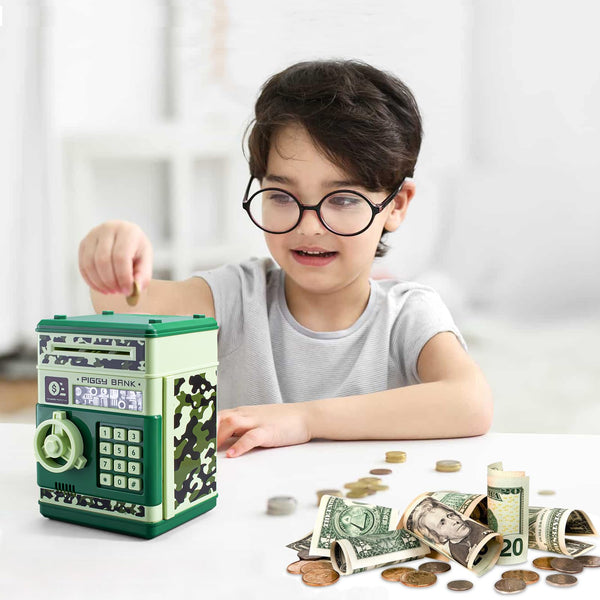 Piggy Bank for Boys and Girls, Mini ATM Auto Scroll Paper Coin Bank Money Saving Box with Password, Cashes & Coins Saving Box for Kids Gifts Toys Pink