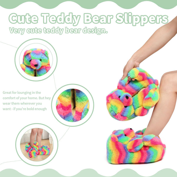 KIDS Teddy Bear Slippers Rainbow Cute House Animal Slippers For Women Indoor Fuzzy Cartoon Care Bear Slippers Bedroom Slippers Women Birthday Christmas Holiday Gift Ideas For Teen Girls Women