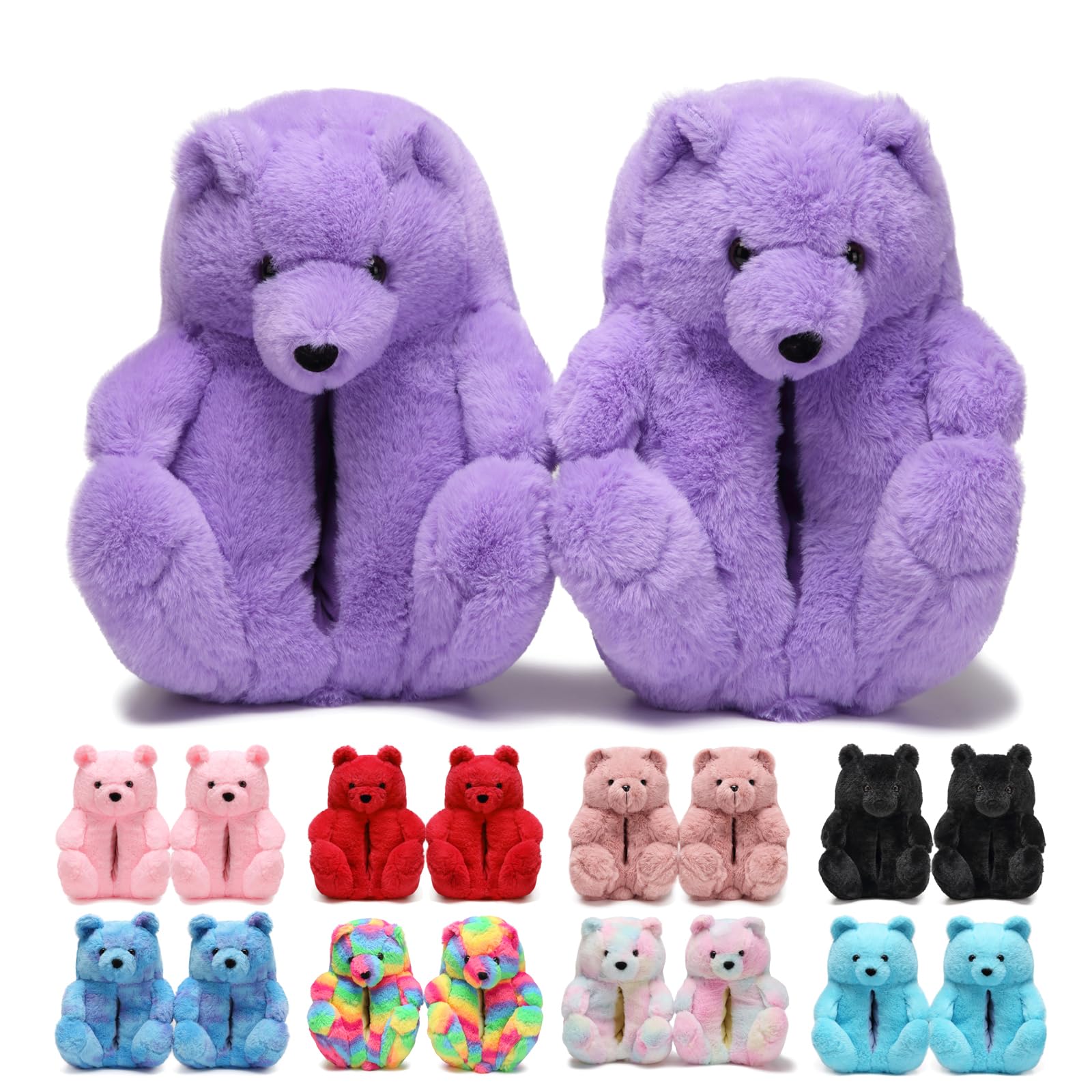 TODDLER Teddy Bear Slippers for Women Fluffy Bear Shoes Plush Animal Bears Slippers Cute Character Mama Bear Slippers Girls Gift For Christmas Valentine Birthday Purple