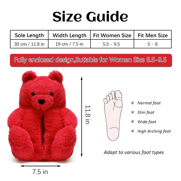 TODDLER Teddy Bear Slippers for Women Bear Shoes Fluffy Plush Animal Bears Slippers Winter Warm Fluzzy Slides Oversized Sneaker For Girls Christmas Holiday Birthday Valentine Gifts Red