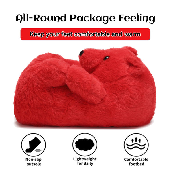 TODDLER Teddy Bear Slippers for Women Bear Shoes Fluffy Plush Animal Bears Slippers Winter Warm Fluzzy Slides Oversized Sneaker For Girls Christmas Holiday Birthday Valentine Gifts Red