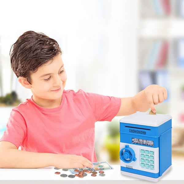 Piggy Bank for Boys and Girls, Mini ATM Auto Scroll Paper Coin Bank Money Saving Box with Password, Cashes & Coins Saving Box for Kids Gifts Toys Pink