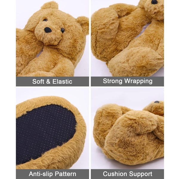 xiaofeiniu Teddy Bear Slippers Women Plush Animal Slppers Winter Warm Home Indoor Anti-Slip Faux Fur Men Shoes