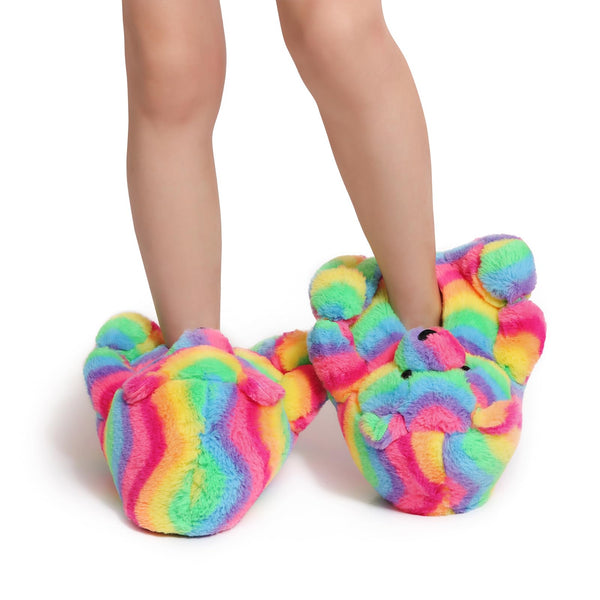 KIDS Teddy Bear Slippers Rainbow Cute House Animal Slippers For Women Indoor Fuzzy Cartoon Care Bear Slippers Bedroom Slippers Women Birthday Christmas Holiday Gift Ideas For Teen Girls Women