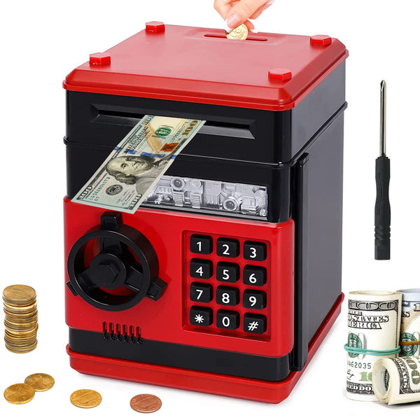 Piggy Bank for Boys and Girls, Mini ATM Auto Scroll Paper Coin Bank Money Saving Box with Password, Cashes & Coins Saving Box for Kids Gifts Toys Pink