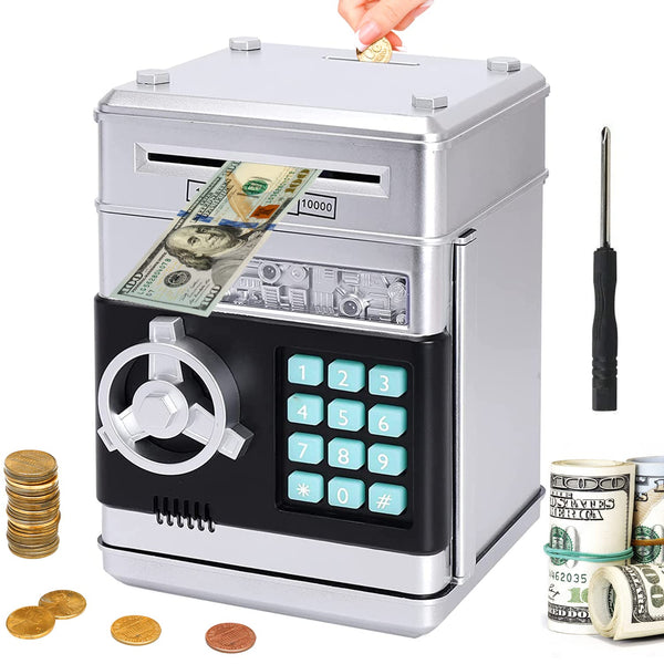 Piggy Bank for Boys and Girls, Mini ATM Auto Scroll Paper Coin Bank Money Saving Box with Password, Cashes & Coins Saving Box for Kids Gifts Toys Pink