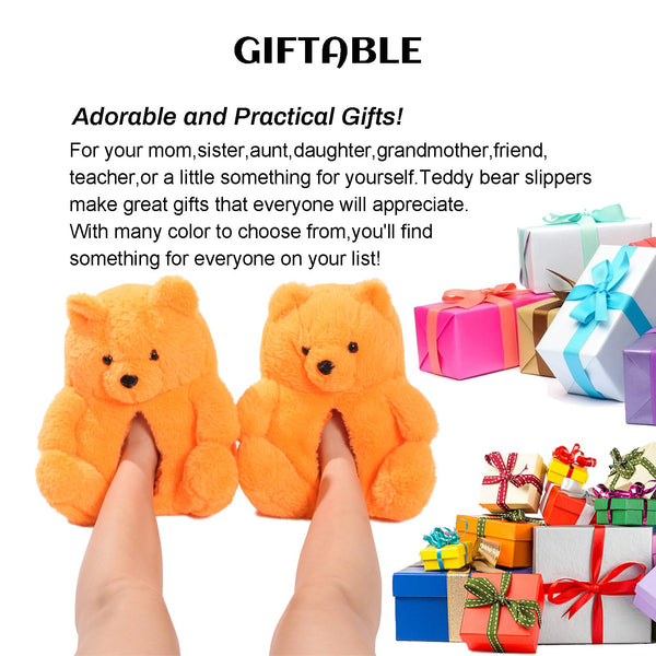 Teddy Bear Slippers for Women,Bear Shoes,Plush Animal Bears Slippers,Winter Warm Fluffy Slides For Girls Christmas Holiday Birthday Gifts