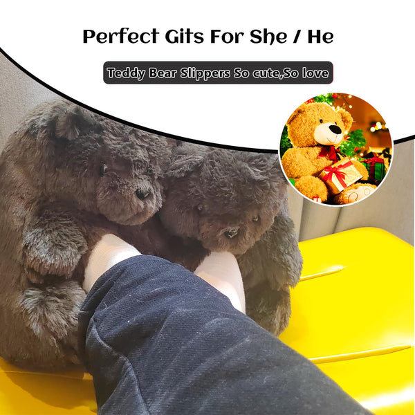 Teddy Bear Slippers for Women,Bear Shoes,Plush Animal Bears Slippers,Winter Warm Fluffy Slides For Girls Christmas Holiday Birthday Gifts