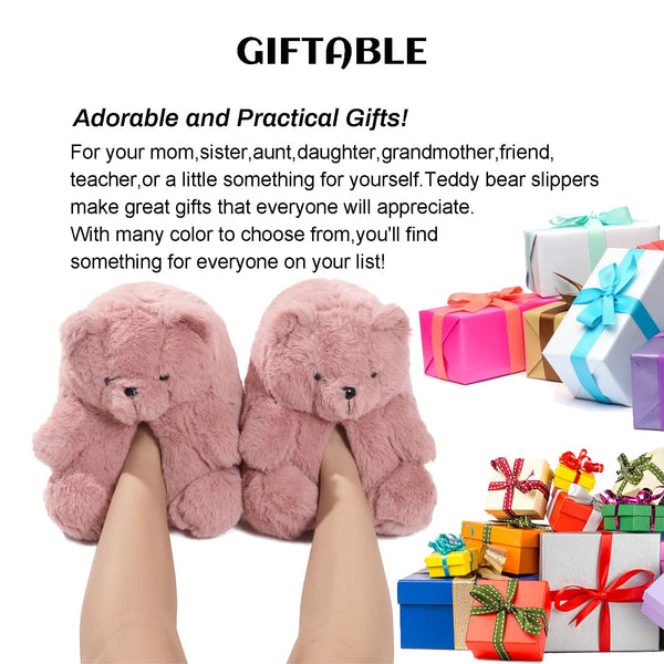 Teddy Bear Slippers for Women,Bear Shoes,Plush Animal Bears Slippers,Winter Warm Fluffy Slides For Girls Christmas Holiday Birthday Gifts