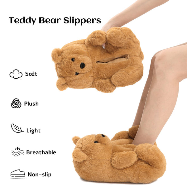 Teddy Bear Slippers for Women,Bear Shoes,Plush Animal Bears Slippers,Winter Warm Fluffy Slides For Girls Christmas Holiday Birthday Gifts