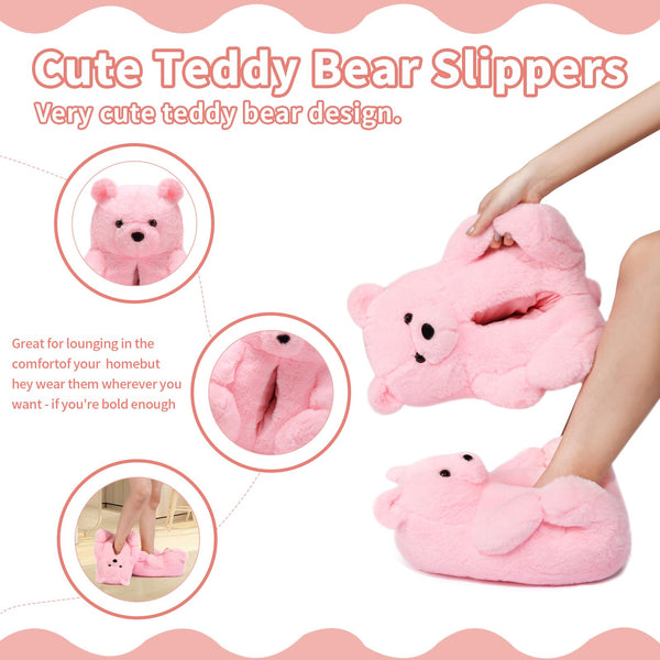 Teddy Bear Slippers Cute House Animal Slippers For Women Indoor Fuzzy Cartoon Care Bear Slippers Bedroom Slippers Women Birthday Christmas Holiday Gift Ideas For Teen Girls Women