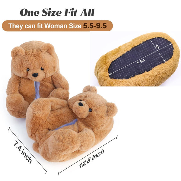 xiaofeiniu Teddy Bear Slippers Women Plush Animal Slppers Winter Warm Home Indoor Anti-Slip Faux Fur Men Shoes