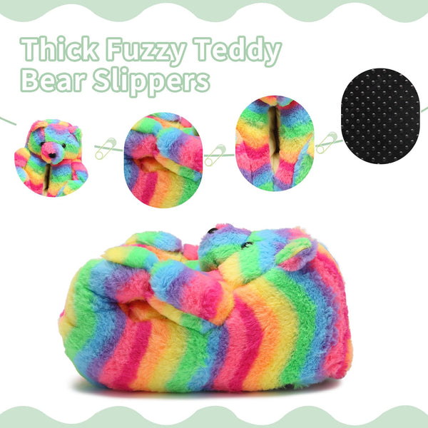 Teddy Bear Slippers Cute House Animal Slippers For Women Indoor Fuzzy Cartoon Care Bear Slippers Bedroom Slippers Women Birthday Christmas Holiday Gift Ideas For Teen Girls Women