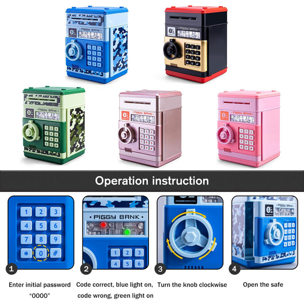 Piggy Bank for Boys and Girls, Mini ATM Auto Scroll Paper Coin Bank Money Saving Box with Password, Cashes & Coins Saving Box for Kids Gifts Toys Pink