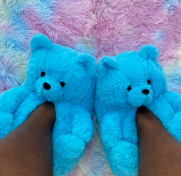 Teddy Bear Slippers for Women Fluffy Bear Shoes Plush Animal Bears Slippers Winter Warm fuzzy Carton Sneaker Slippers Girls Christmas Valentine Birthday Gifts Sky Blue