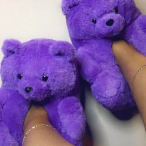 Teddy Bear Slippers Women Plush Animal Slppers Winter Warm Home Indoor Anti-Slip Faux Fur Men Shoes