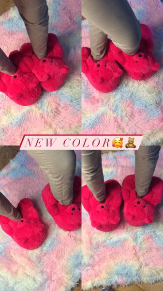 Rose Pink Teddy Bear Slippers (Adult and Teen)