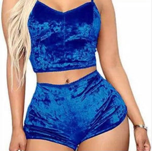 Women's Blue Velvet 2PCS SET